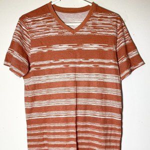 Cotton On V-Neck Short Sleeve Orange-White Striped Collared Polo T-Shirt